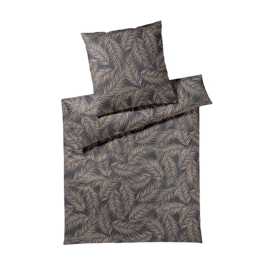 Elegante Mako Satin Bettwäsche Maison Leaves 24551-9 Anthrazit 135x200