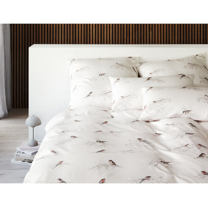 Elegante Mako Satin Bettwäsche Spätzchen 24553-0 Ecru Vögel 135x200