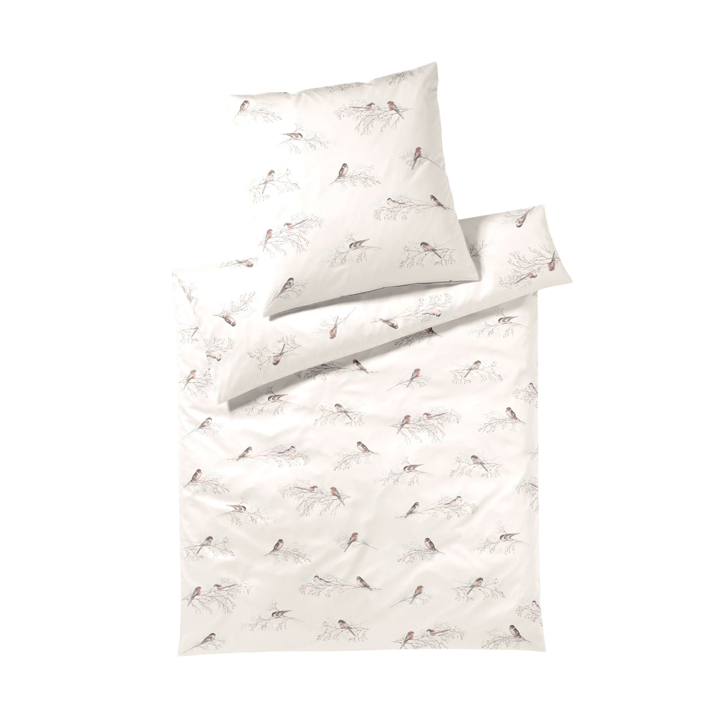 Elegante Mako Satin Bettwäsche Spätzchen 24553-0 Ecru Vögel 135x200