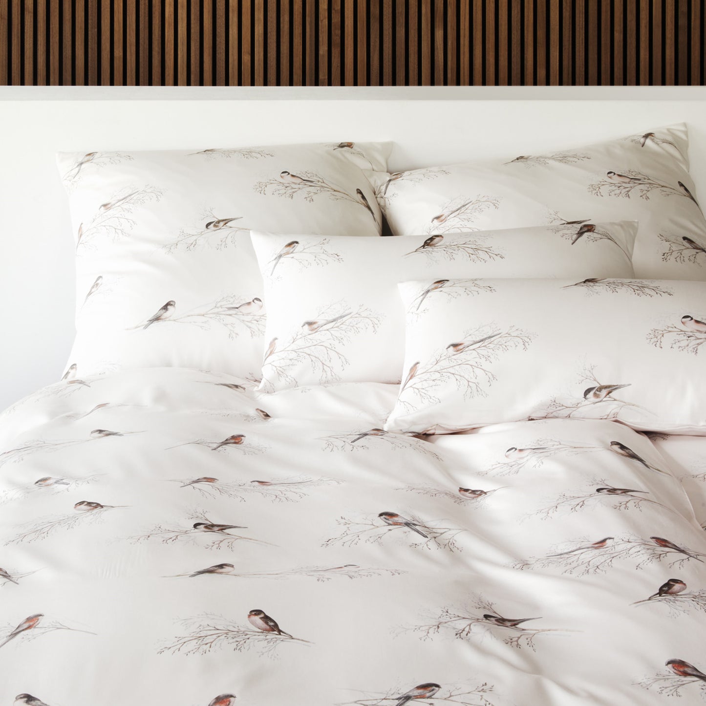 Elegante Mako Satin Bettwäsche Spätzchen 24553-0 Ecru Vögel 135x200