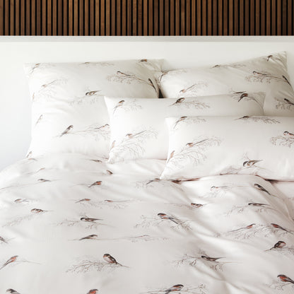 Elegante Mako Satin Bettwäsche Spätzchen 24553-0 Ecru Vögel 135x200