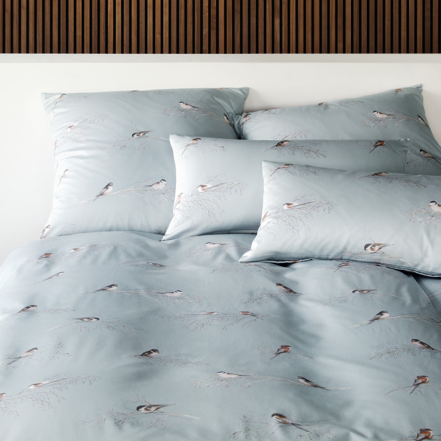 Elegante Mako Satin Bettwäsche Spätzchen 24553-2 Blau Vögel 135x200