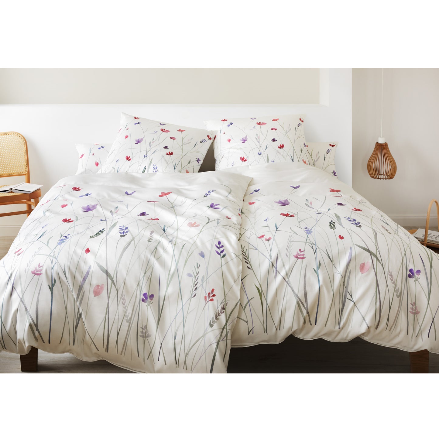 Elegante Mako Satin Bettwäsche Highlife 24556-0 weiß geblümt 135x200