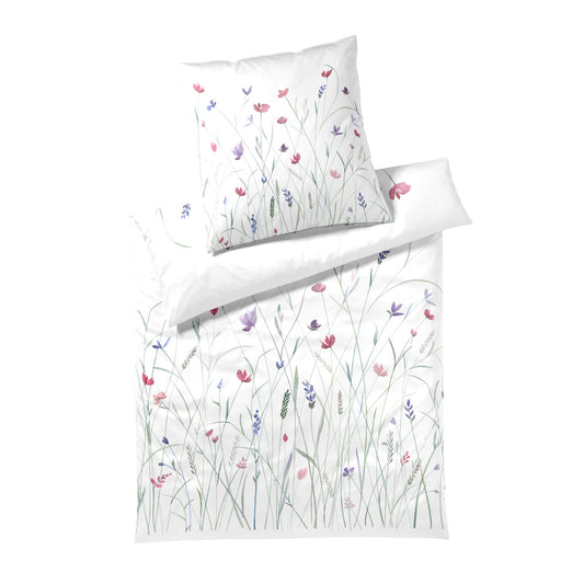 Elegante Mako Satin Bettwäsche Highlife 24556-0 weiß geblümt 135x200