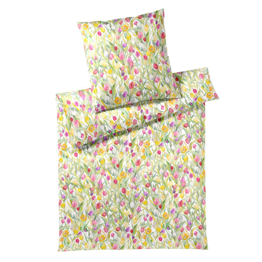 Elegante Mako Batist Bettwäsche Tulpen 24565-0 weiß Blumen 135x200