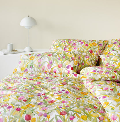 Elegante Mako Batist Bettwäsche Tulpen 24565-0 weiß Blumen 135x200