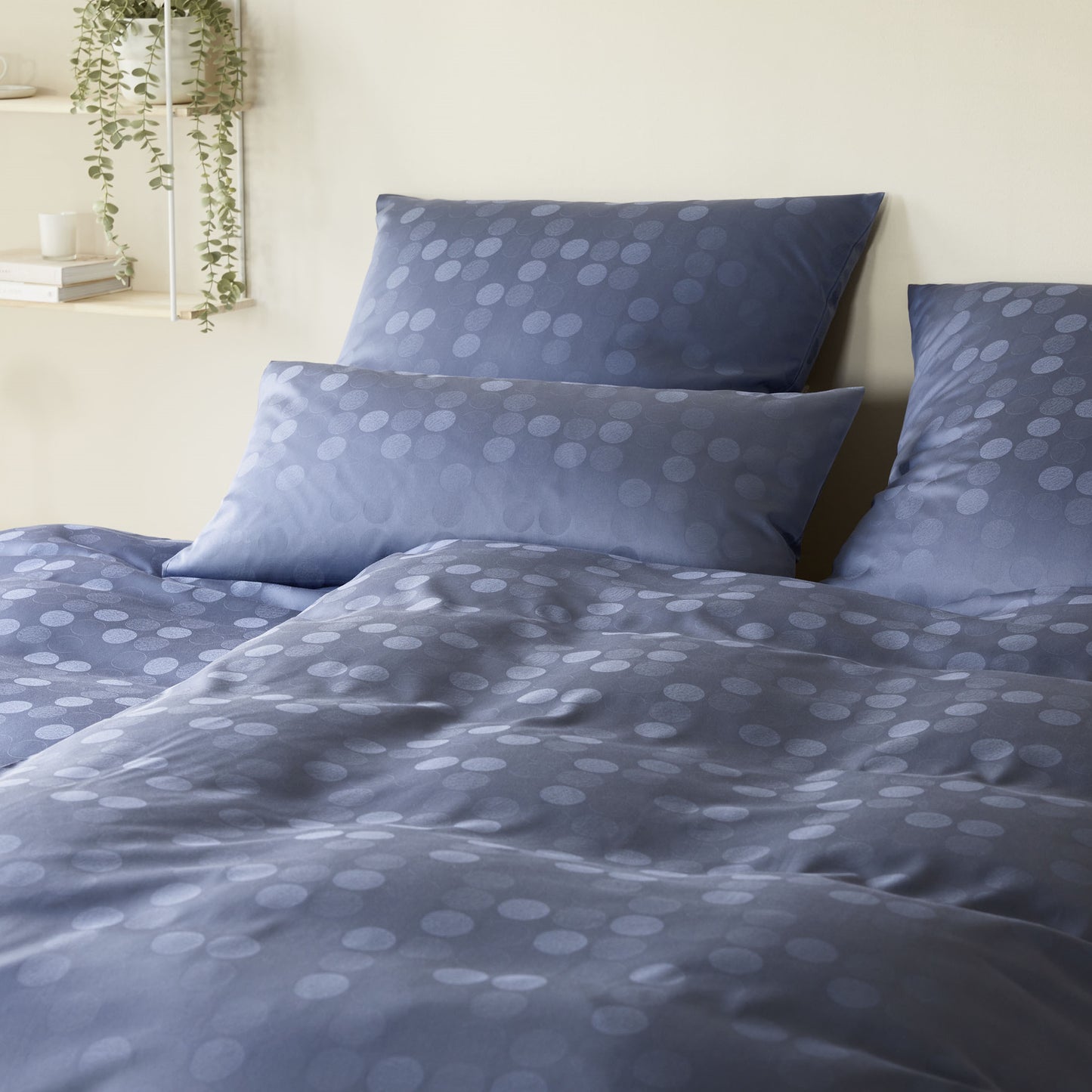 Elegante Mako Satin Bettwäsche Rotondo 24569-2 nachtblau Kreis 135x200