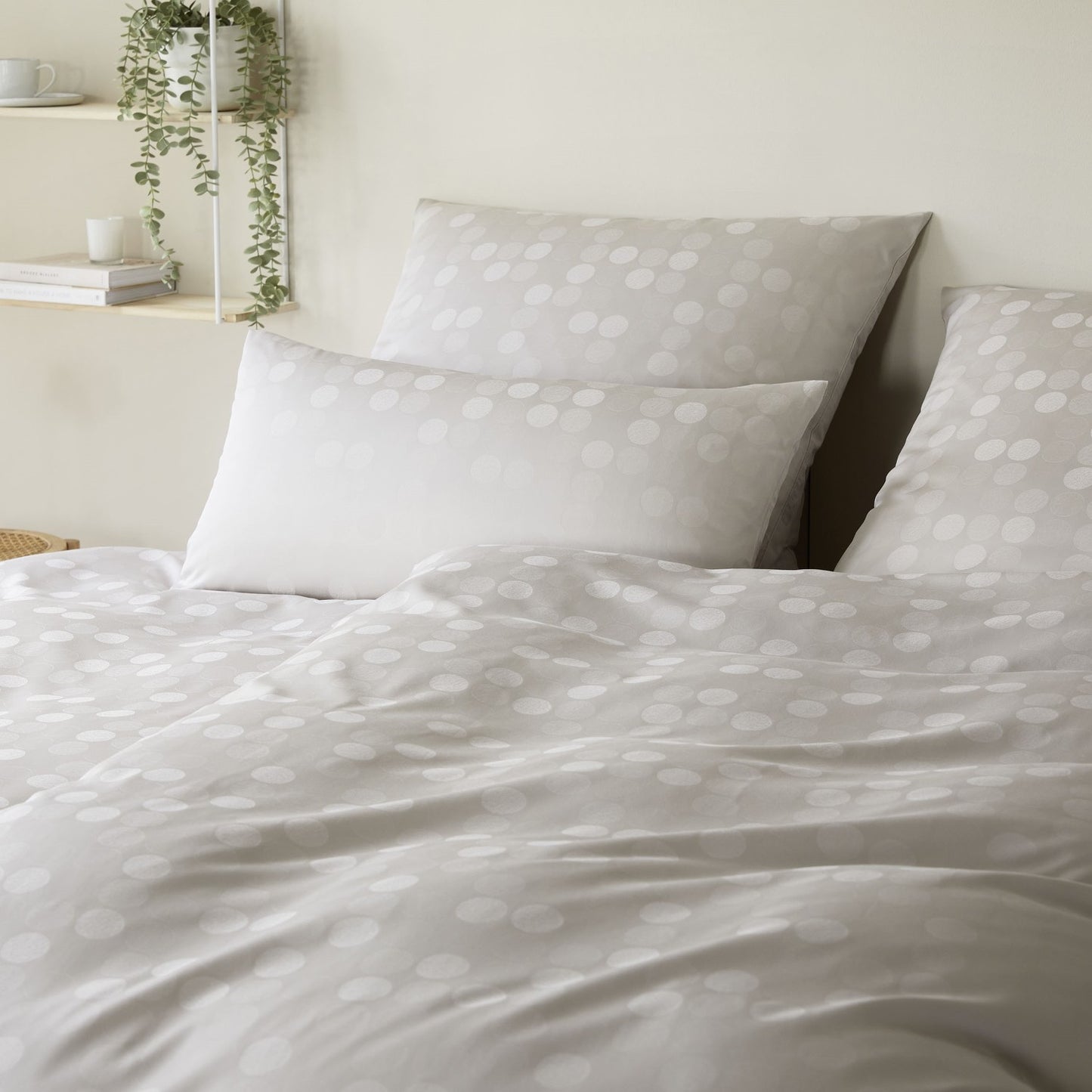 Elegante Mako Satin Bettwäsche Rotondo 24569-7 creme Kreise 135x200