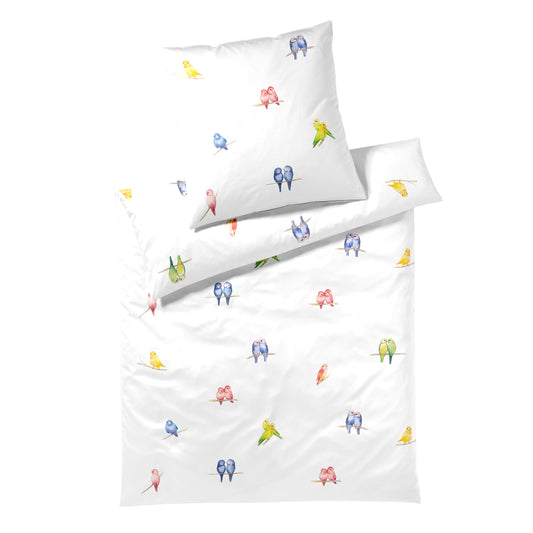 Elegante Mako Satin Bettwäsche Lovebirds 24573-0 weiß Vögel 135x200