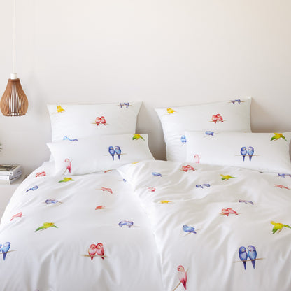 Elegante Mako Satin Bettwäsche Lovebirds 24573-0 weiß Vögel 135x200