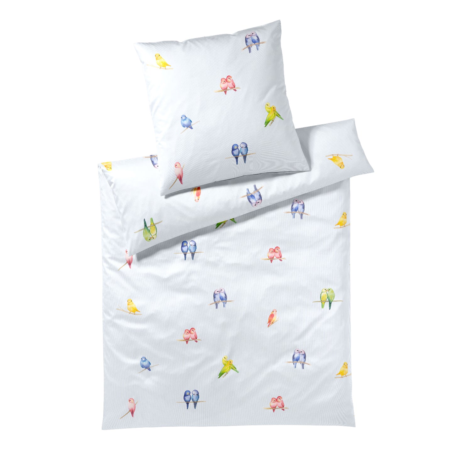 Elegante Mako Satin Bettwäsche Lovebirds 24573-2 blau Vögel 135x200