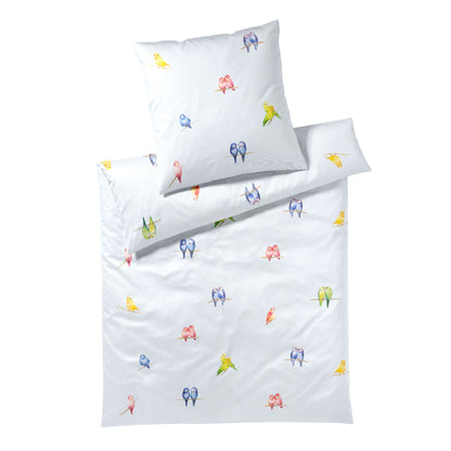 Elegante Mako Satin Bettwäsche Lovebirds 24573-2 blau Vögel 135x200