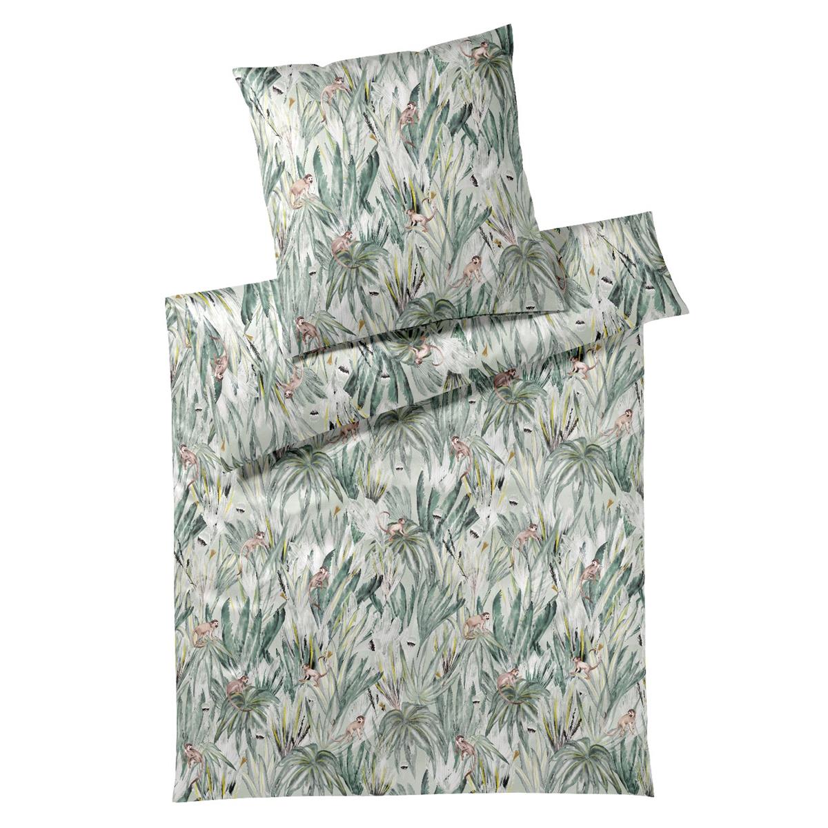 Elegante Bambus Satin Bettwäsche Monkeys 24574-4 grün Affe 135x200