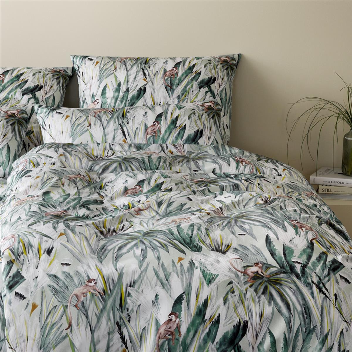 Elegante Bambus Satin Bettwäsche Monkeys 24574-4 grün Affe 135x200