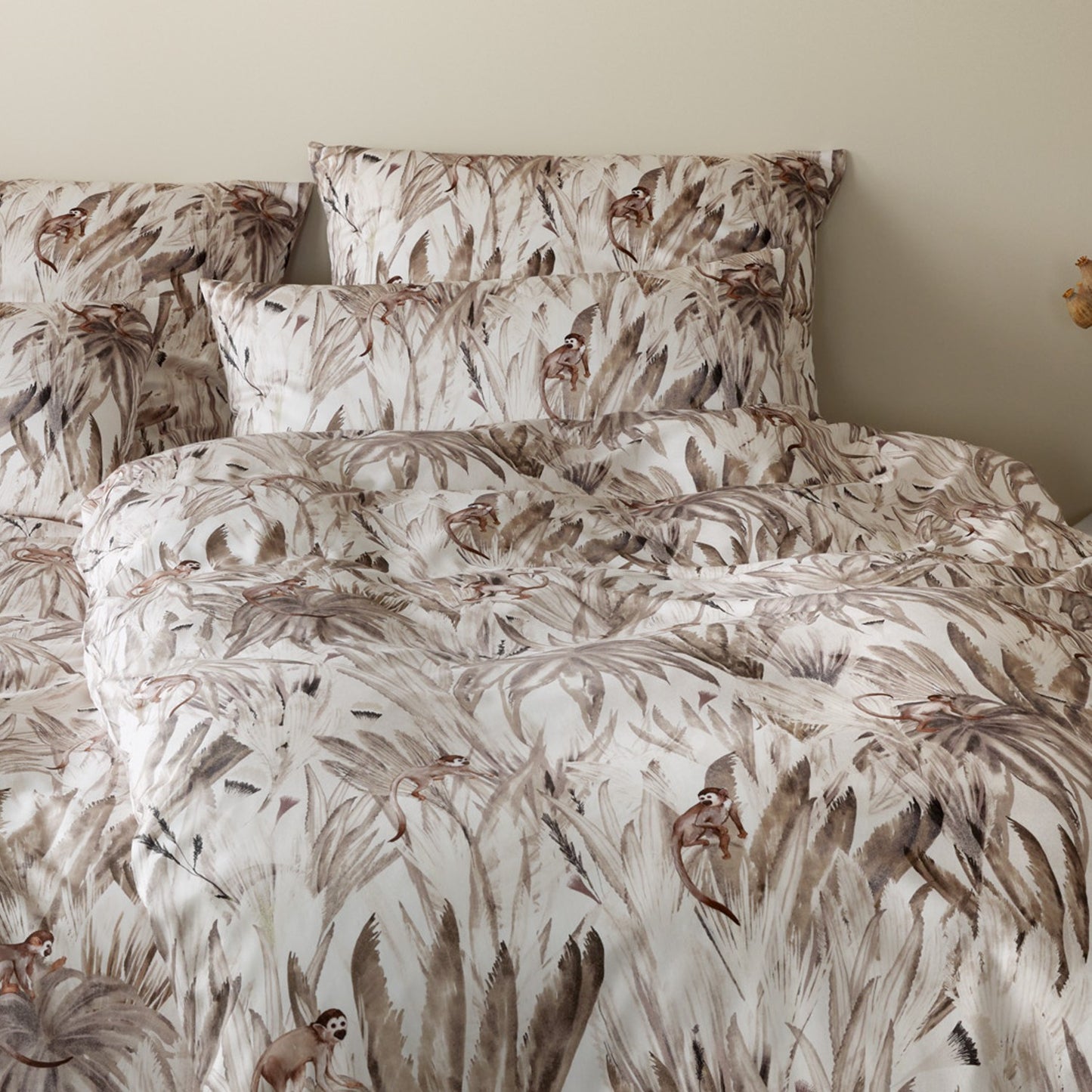 Elegante Bambus Satin Bettwäsche Monkeys 24574-7 natur Affe 135x200