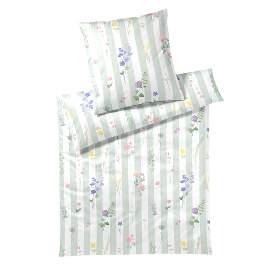 Elegante Mako Satin Bettwäsche Flowerstripe 24577-4 Streifen 135x200