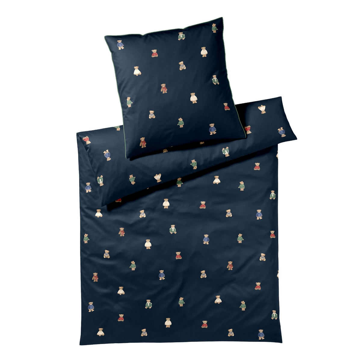 Bettwäsche Mako Satin Teddy Bear Blau mit Tiermotiven 135 x 200 cm