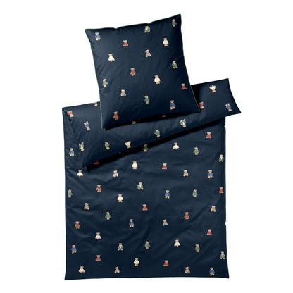 Bettwäsche Mako Satin Teddy Bear Blau mit Tiermotiven 135 x 200 cm