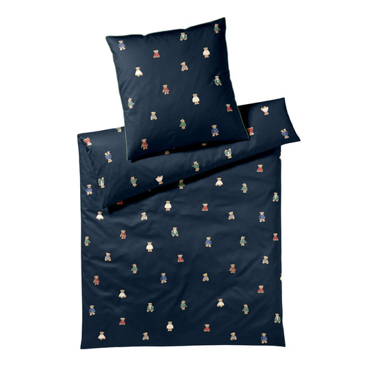 Bettwäsche Mako Satin Teddy Bear Blau mit Tiermotiven 135 x 200 cm