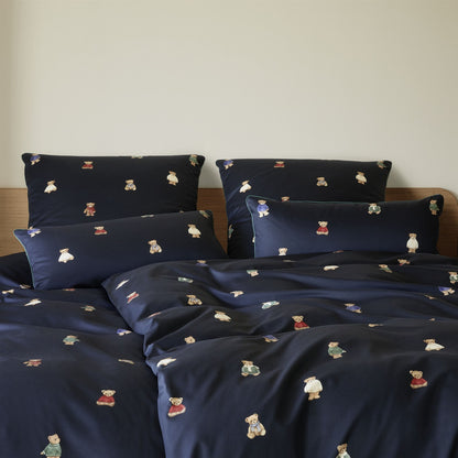 Bettwäsche Mako Satin Teddy Bear Blau mit Tiermotiven 135 x 200 cm