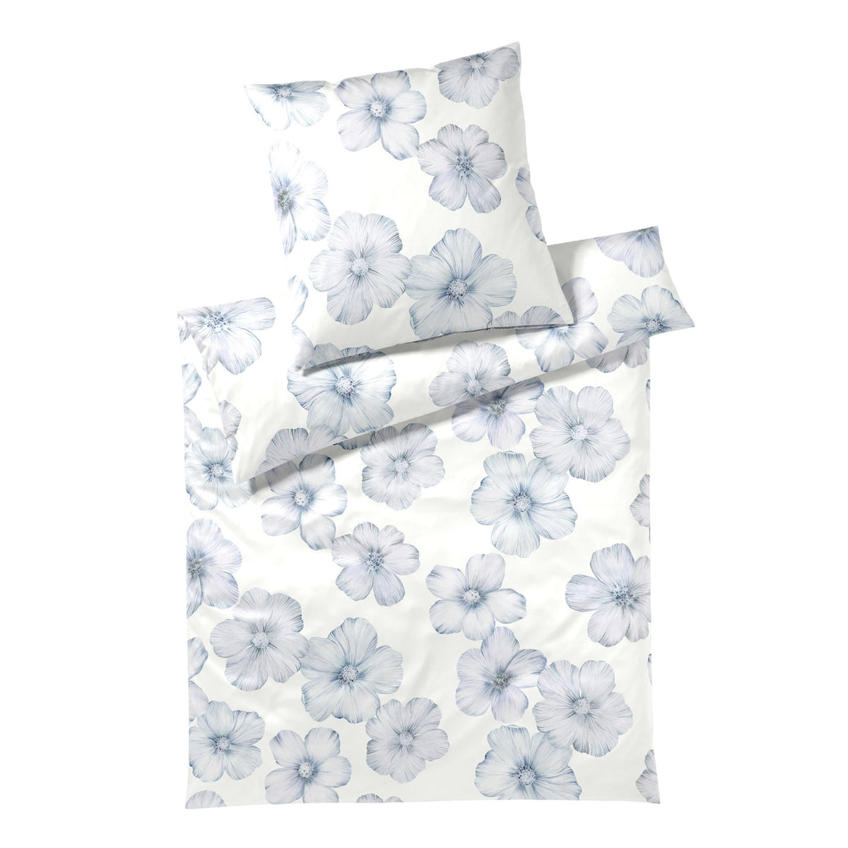 Bettwäsche Mako Satin Devine Weiß mit Blütenmuster 135 x 200 cm