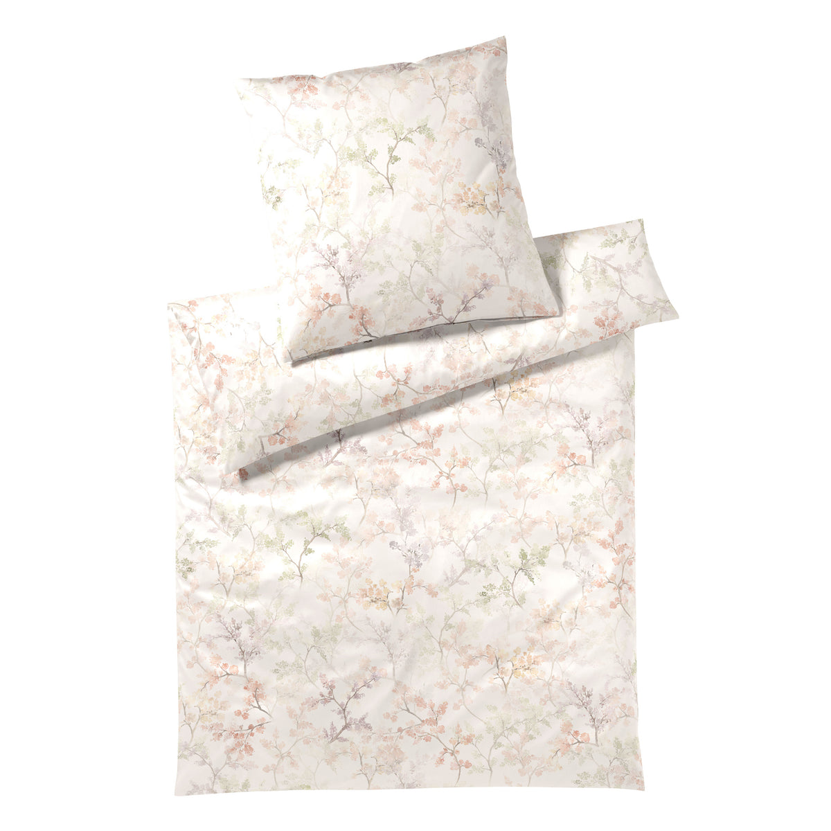Bettwäsche Mako Satin Symphony Creme mit Blütenmuster 135 x 200 cm