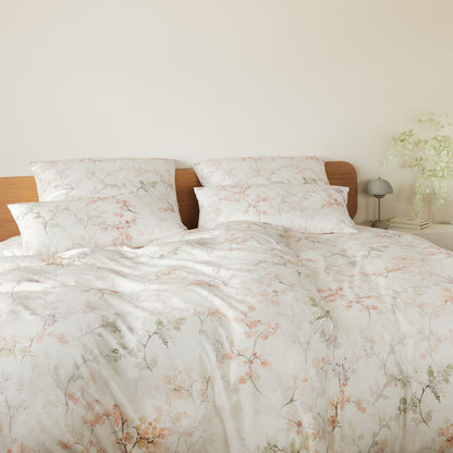 Bettwäsche Mako Satin Symphony Creme mit Blütenmuster 135 x 200 cm