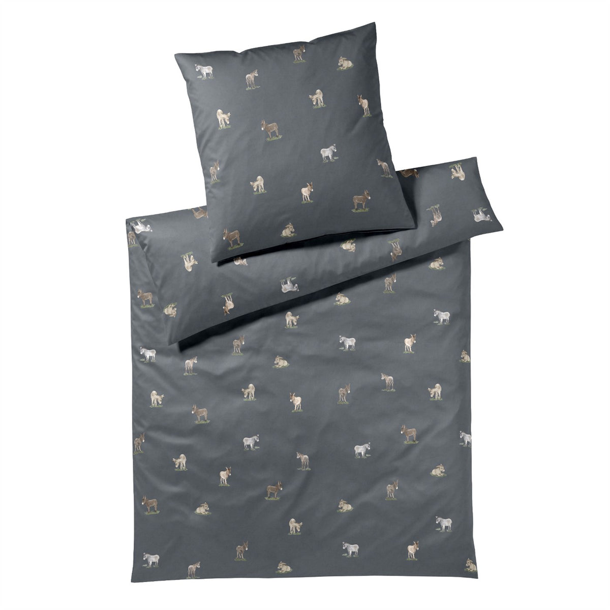 Bettwäsche Mako Satin Donkey Blau mit Tiermuster 135 x 200 cm