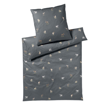 Bettwäsche Mako Satin Donkey Blau mit Tiermuster 135 x 200 cm