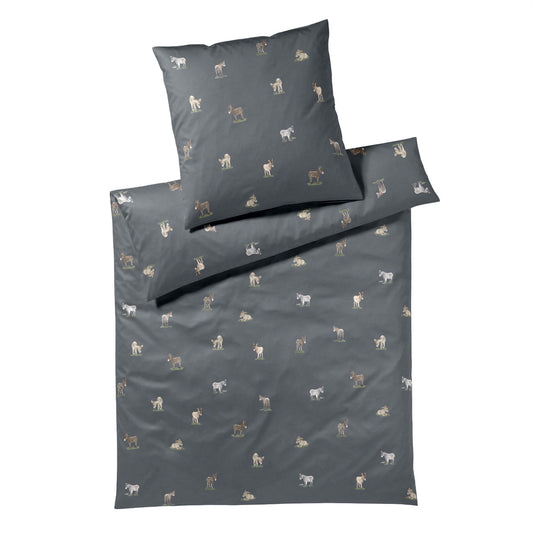 Bettwäsche Mako Satin Donkey Blau mit Tiermuster 135 x 200 cm