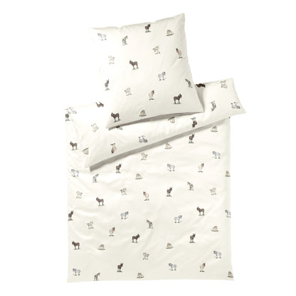 Bettwäsche Mako Satin Donkey Weiß mit Tiermuster 135 x 200 cm