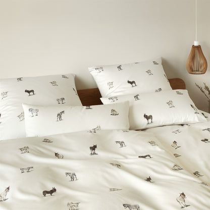 Bettwäsche Mako Satin Donkey Weiß mit Tiermuster 135 x 200 cm