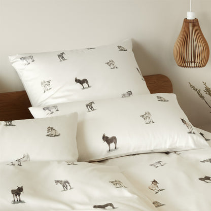 Bettwäsche Mako Satin Donkey Weiß mit Tiermuster 135 x 200 cm