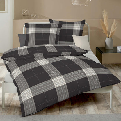 Bettwäsche Biber Glencheck allover Anthrazit mit Karomuster 135 x 200 cm