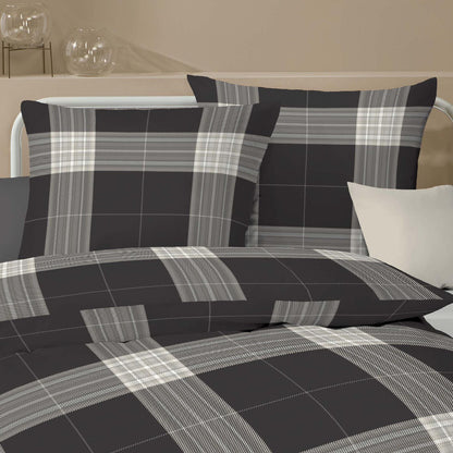 Bettwäsche Biber Glencheck allover Anthrazit mit Karomuster 135 x 200 cm