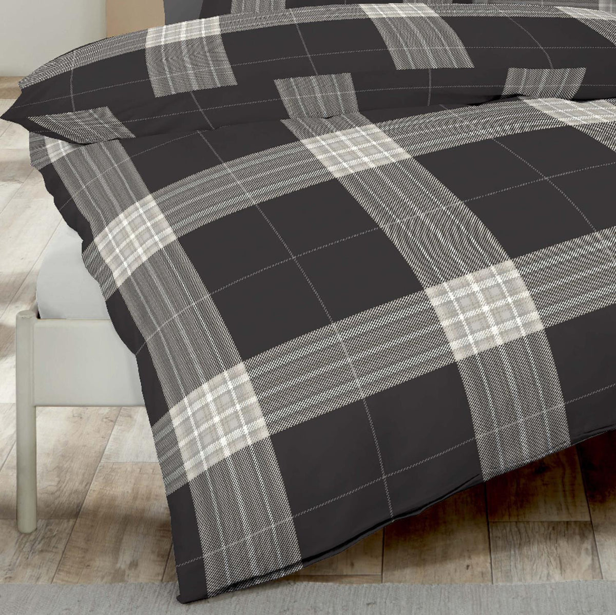 Bettwäsche Biber Glencheck allover Anthrazit mit Karomuster 135 x 200 cm