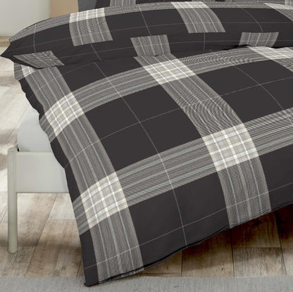 Bettwäsche Biber Glencheck allover Anthrazit mit Karomuster 135 x 200 cm