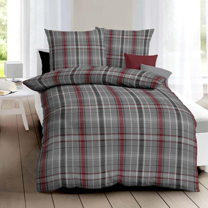 Bettwäsche Biber Villa allover Grau mit Karomuster 135 x 200 cm