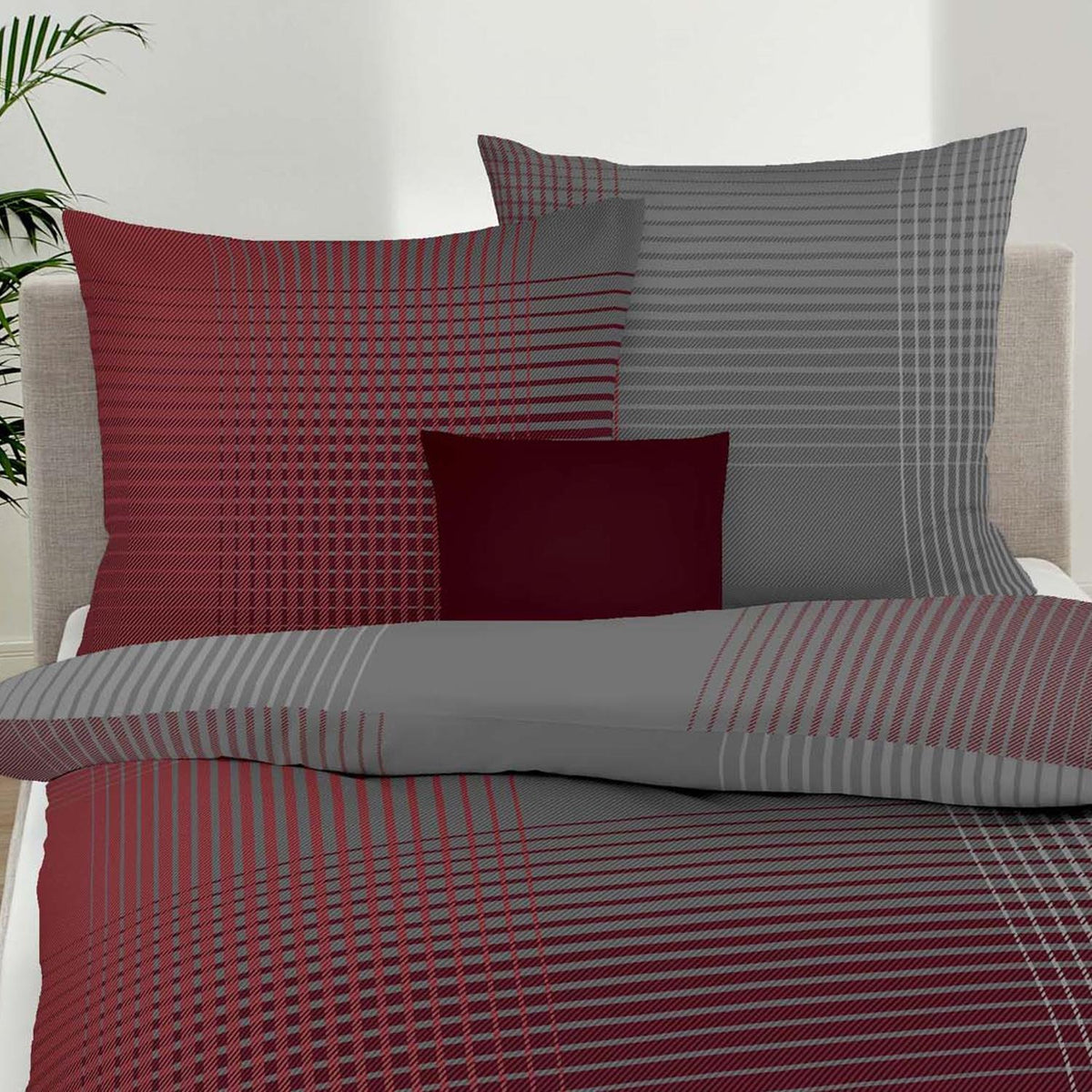 Bettwäsche Biber Master Anthrazit mit Karomuster 155 x 220 cm
