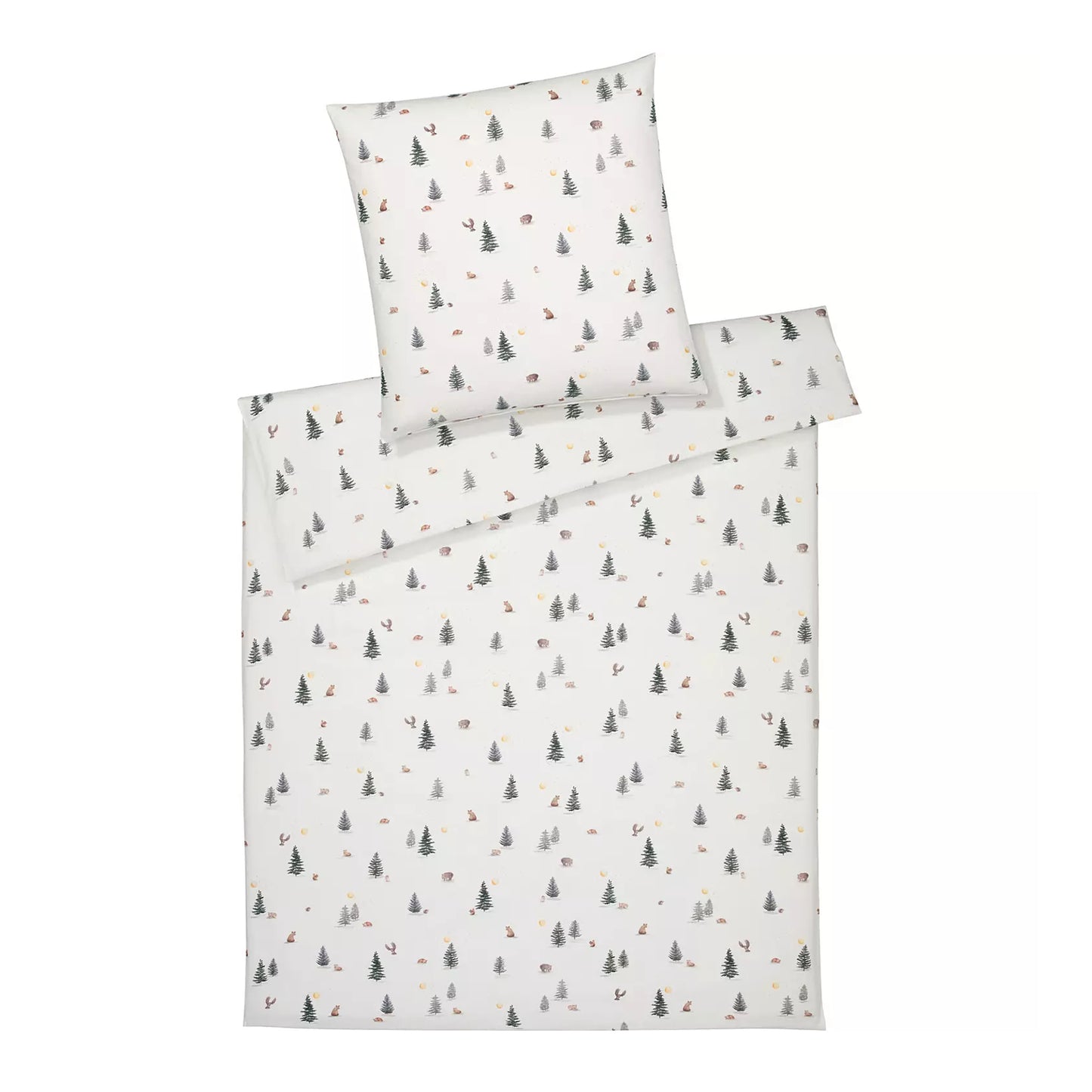 Elegante Flanell Bettwäsche Winterwald 26019-0 Waldtiere Weiß 135x200