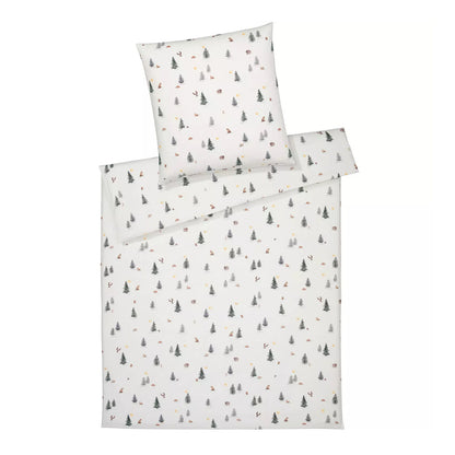 Elegante Flanell Bettwäsche Winterwald 26019-0 Waldtiere Weiß 135x200