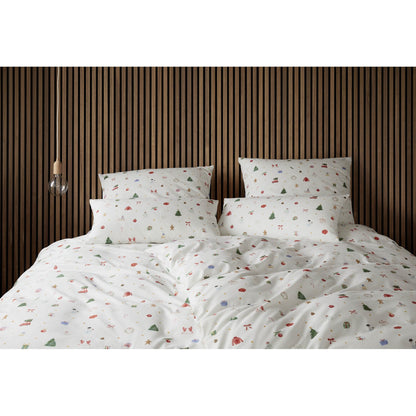 Bettwäsche Flanell Joyful Weiß mit Weihnachtsmuster 135 x 200 cm