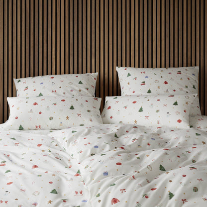 Bettwäsche Flanell Joyful Weiß mit Weihnachtsmuster 135 x 200 cm