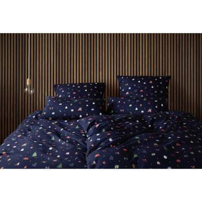 Bettwäsche Flanell Joyful Blau mit Weihnachtsmuster 135 x 200 cm