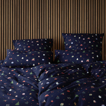 Bettwäsche Flanell Joyful Blau mit Weihnachtsmuster 135 x 200 cm