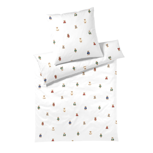 Bettwäsche Flanell Teddy Weiß mit Teddybärmotiv 135 x 200 cm