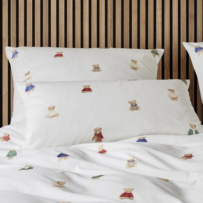 Bettwäsche Flanell Teddy Weiß mit Teddybärmotiv 135 x 200 cm