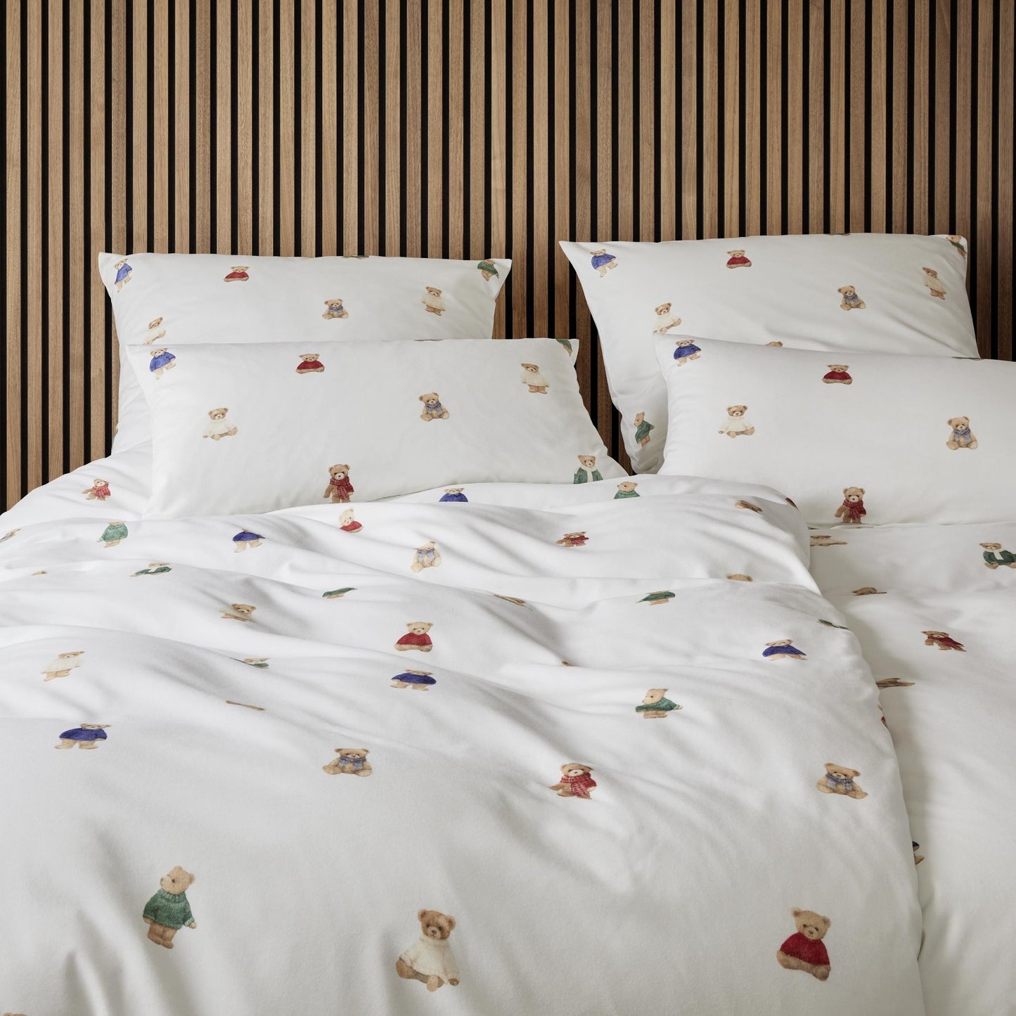 Bettwäsche Flanell Teddy Weiß mit Teddybärmotiv 135 x 200 cm