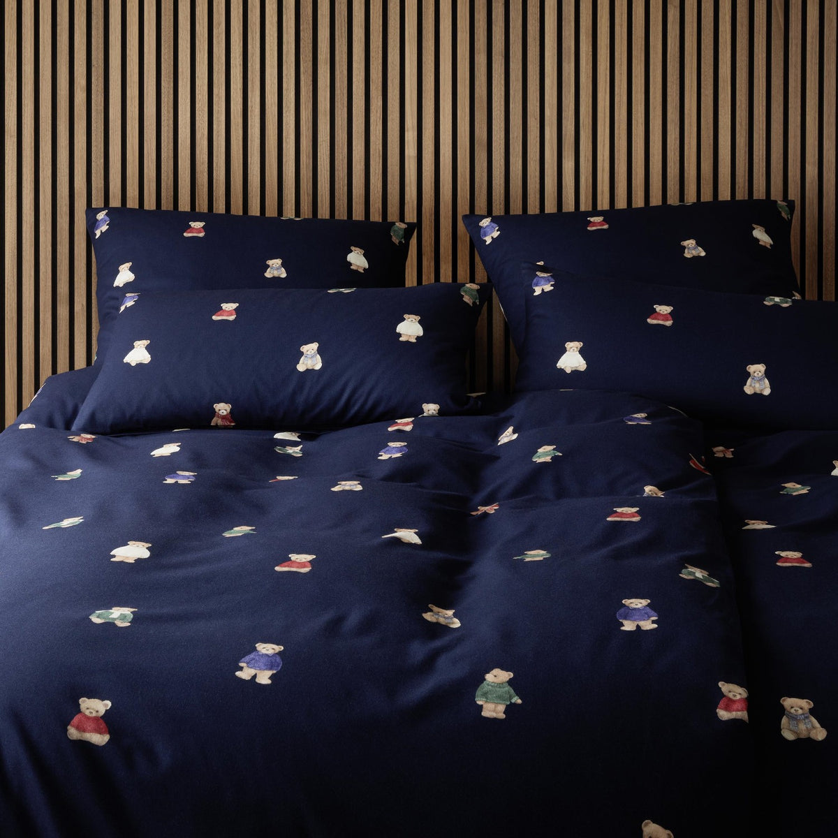 Bettwäsche Flanell Teddy Blau mit Teddybärmotiv 135 x 200 cm