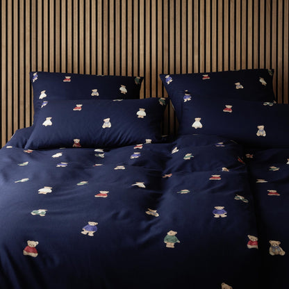 Bettwäsche Flanell Teddy Blau mit Teddybärmotiv 135 x 200 cm